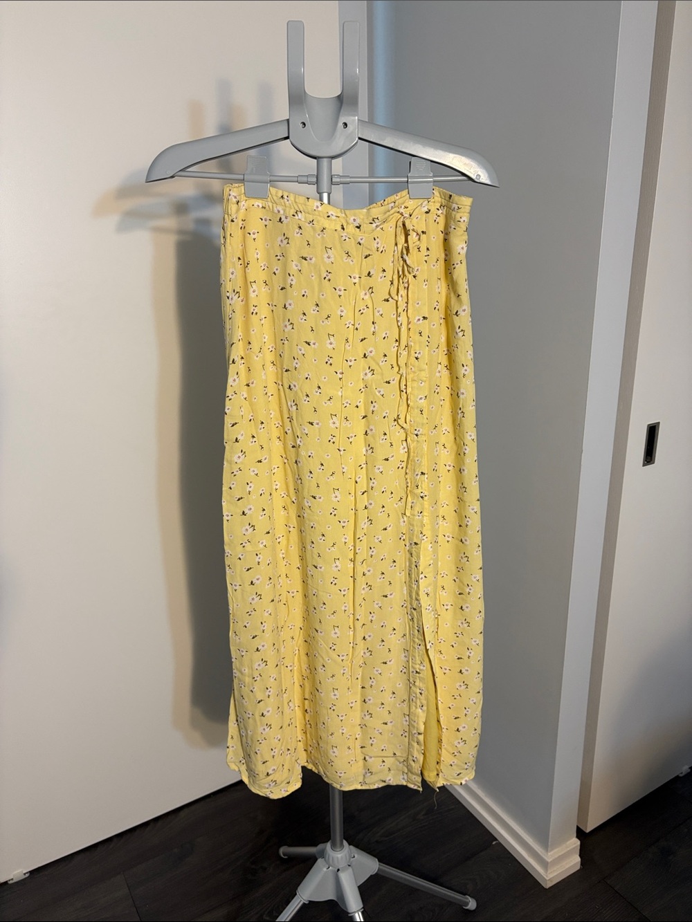 Yellow Floral Wrap Midi Skirt